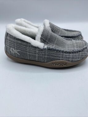 Kuru Loft Classic Moccasin Slippers Shoes grey Plaid Brown Gum Women’s 6 Medium